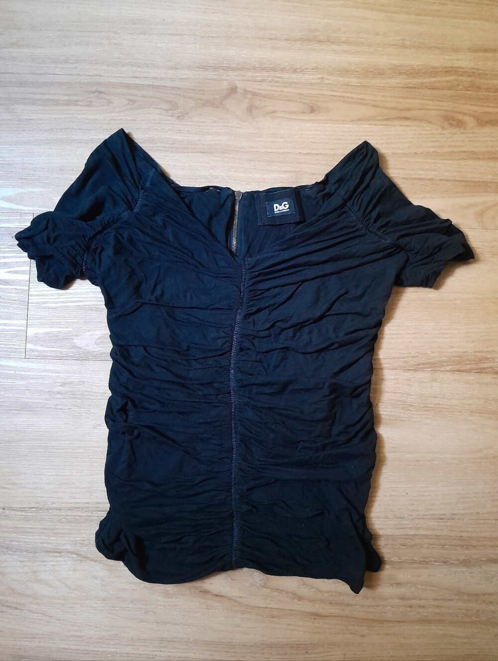 Dolce & Gabbana Black Ruched Off Shoulder Top